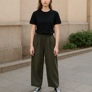 LA Blend Handmade Cropped Linen Pants In Olive Green | Size S